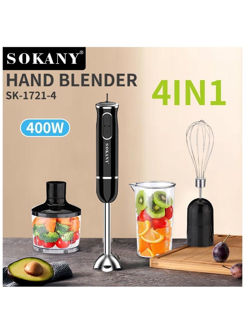 sokany SK-1721-4 4-in-1 Multifunction Hand Blender, Electric Food Processor & Chopper, 400W Powerful Motor, Whisk, Puree, and Chop Ingredients Quickly for Smoothies, Soups & Sauces - Image 2